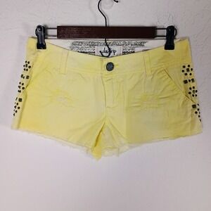 DayTrip Capricorn Cut Off Distressed Studded Shorts Juniors‎ Sz 26 Yellow Denim
